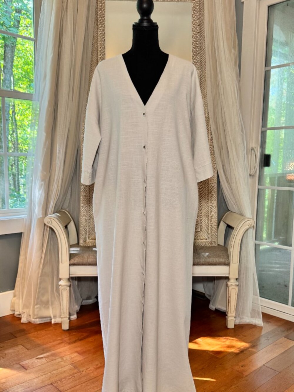 LYRA Modest Maya Kaftan Stone 100% Cotton S/M - Picture 2 of 10
